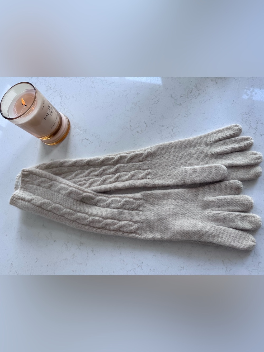 Ralph Lauren Cream Cable-Knit Long Gloves